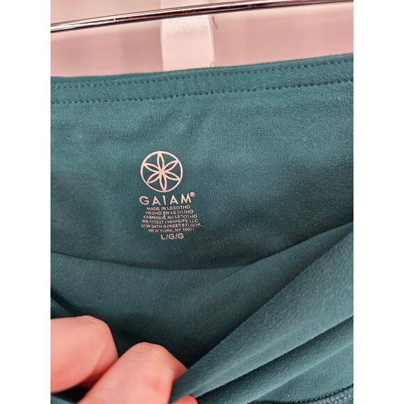 Gaiam Womens Sz L Compression Athletic Leggings w/ Pockets Teal - Picture 3 of 4